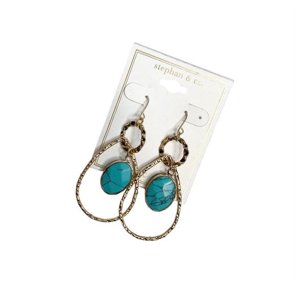 Stephan & Co. Gold Turquoise Teardrop Earrings New - Picture 1 of 4